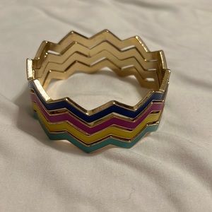 Set of 4 Enamel Chevron Bangle Bracelets, gold, royal teal blue, pink, yellow